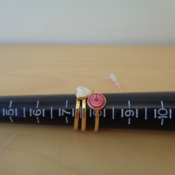 Coach Heart Signature C Band Stacked Rings 3-PC Set Gold Pink White Size… - Picture 3 of 5